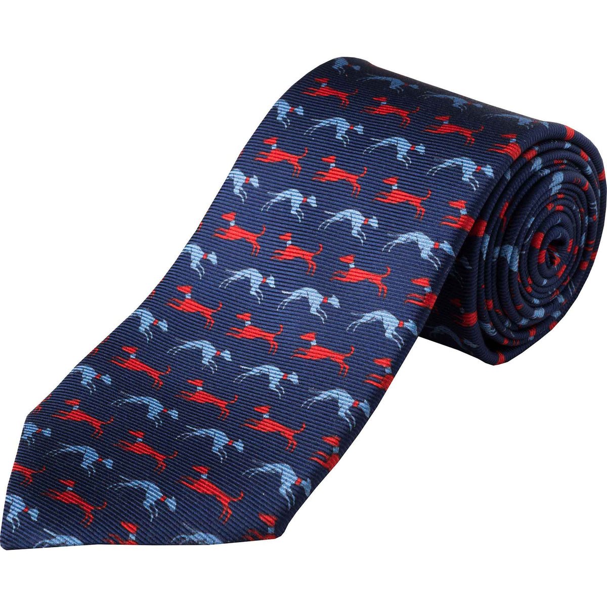 Navy Speeding Hound Printed Silk Tie