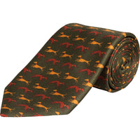 Olive Speeding Hound Printed Silk Tie