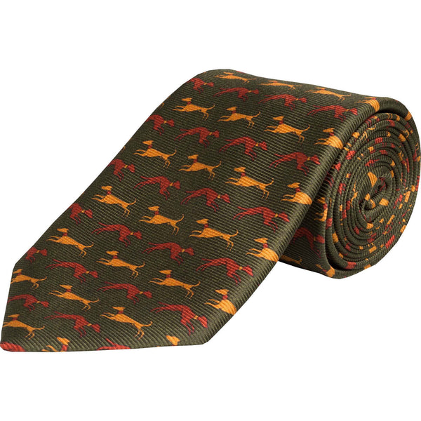 Olive Speeding Hound Printed Silk Tie