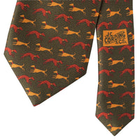 Olive Speeding Hound Printed Silk Tie