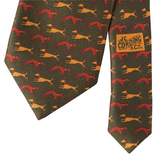 Olive Speeding Hound Printed Silk Tie