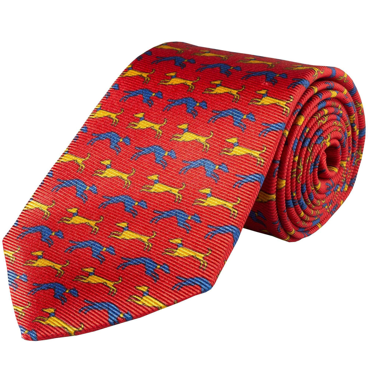 Red Speeding Hound Printed Silk Tie
