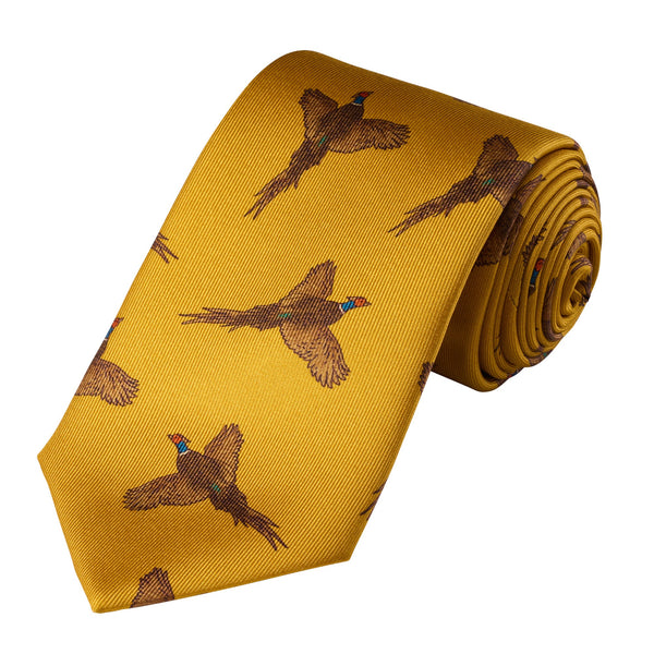 Gold Pheasant in Flight Silk Tie