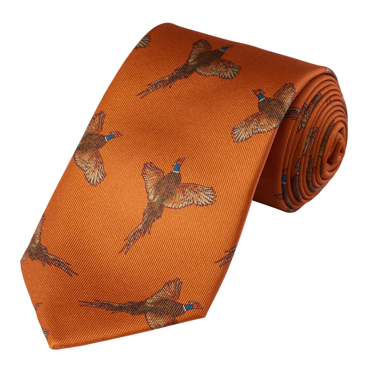 Rust Pheasant in Flight Silk Tie