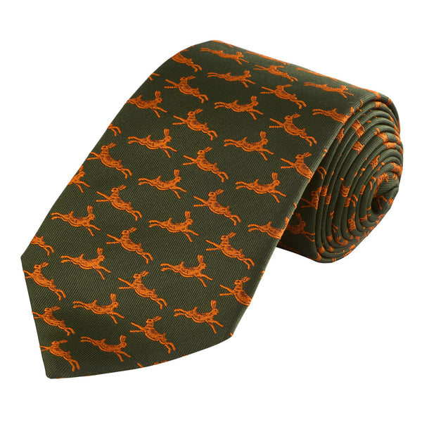 Green & Orange Running Hare Tie