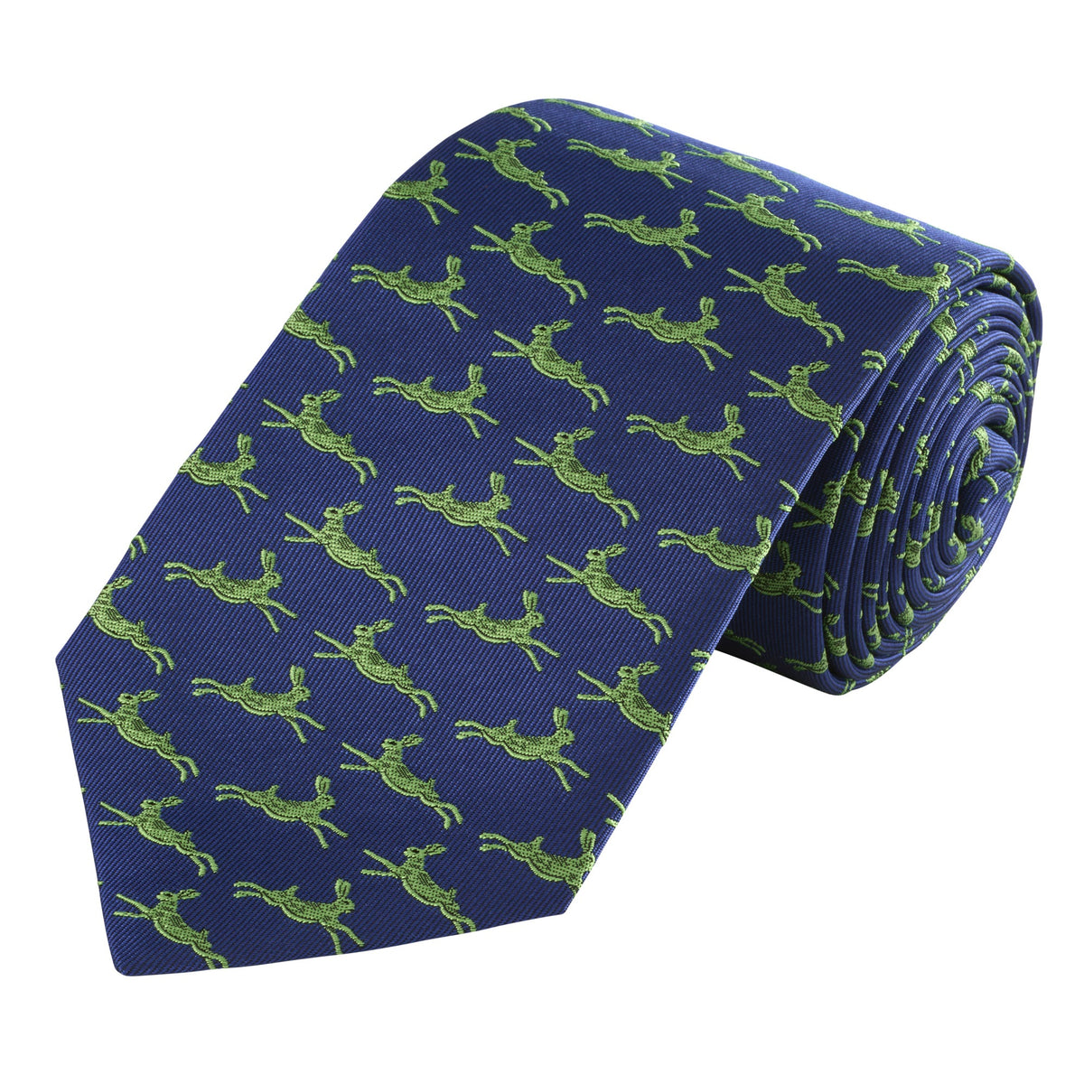 Navy & Green Running Hare Tie