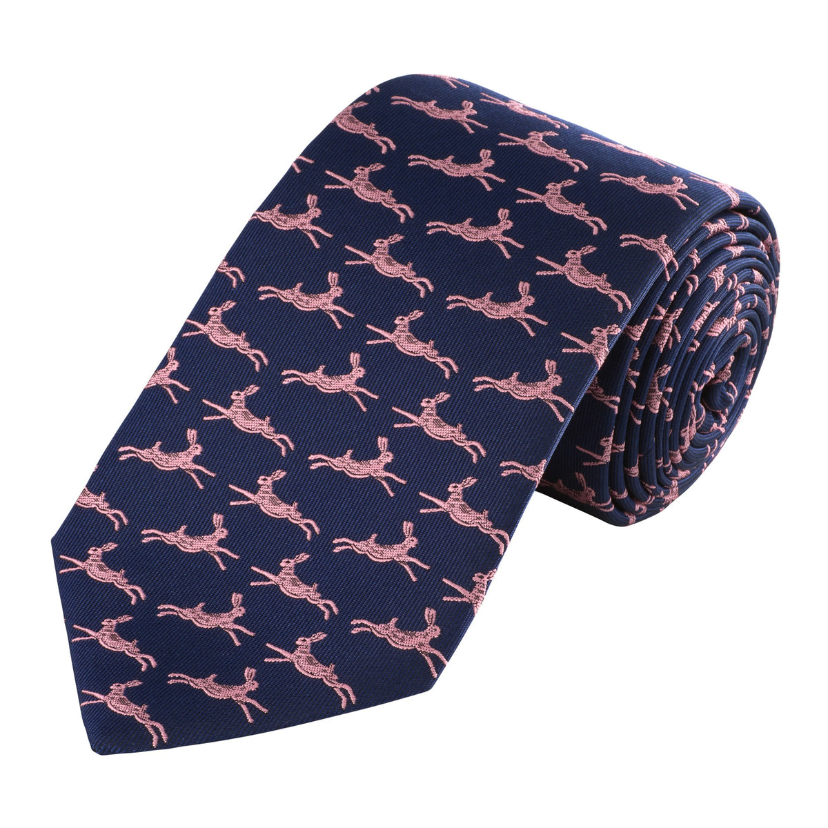 Navy & Pink Running Hare Tie
