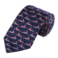 Navy & Pink Running Hare Tie
