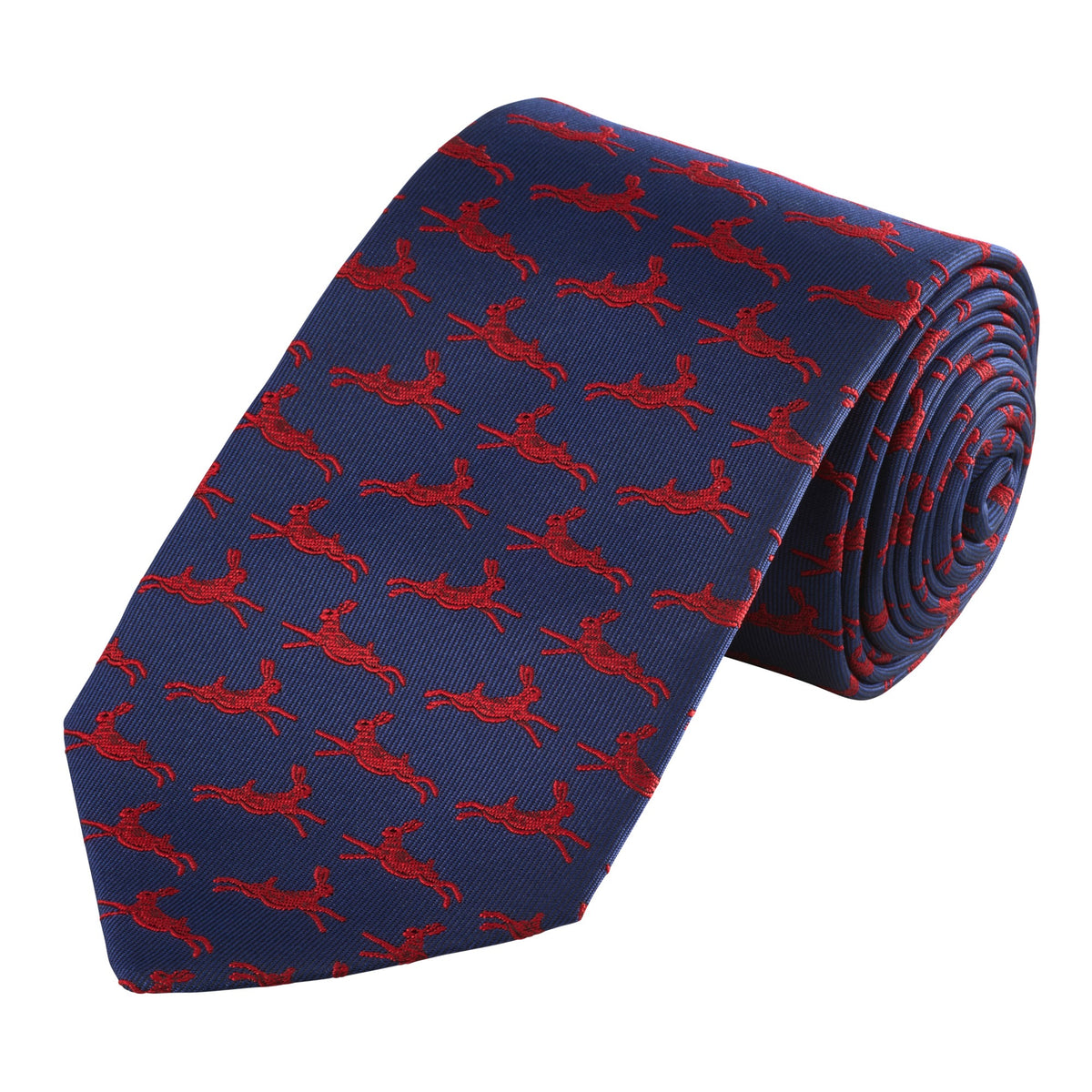Navy & Red Running Hare Tie