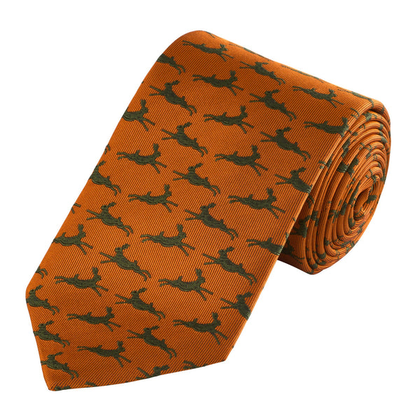 Orange & Green Running Hare Tie