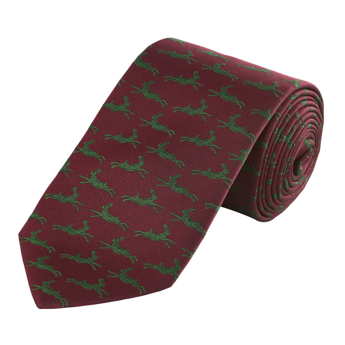 Wine & Bottle Green Running Hare Tie