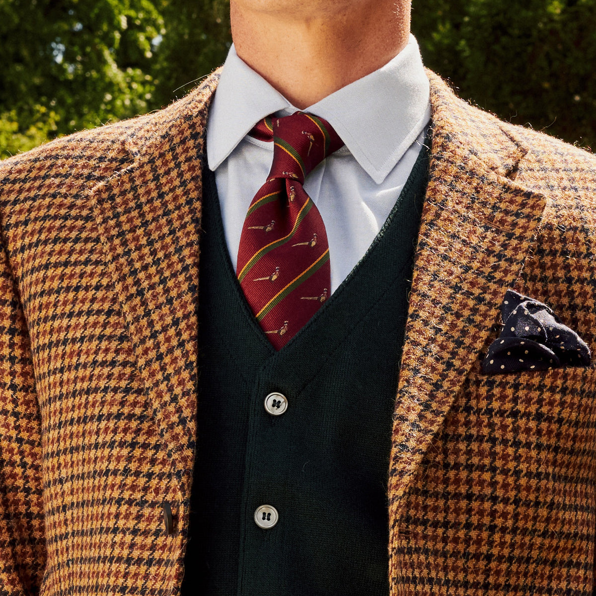 Wine & Green Stripe Pheasant Club Tie