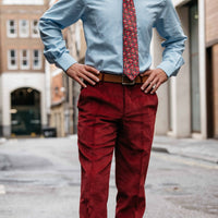 Red Zip Fly Needlecord Trousers