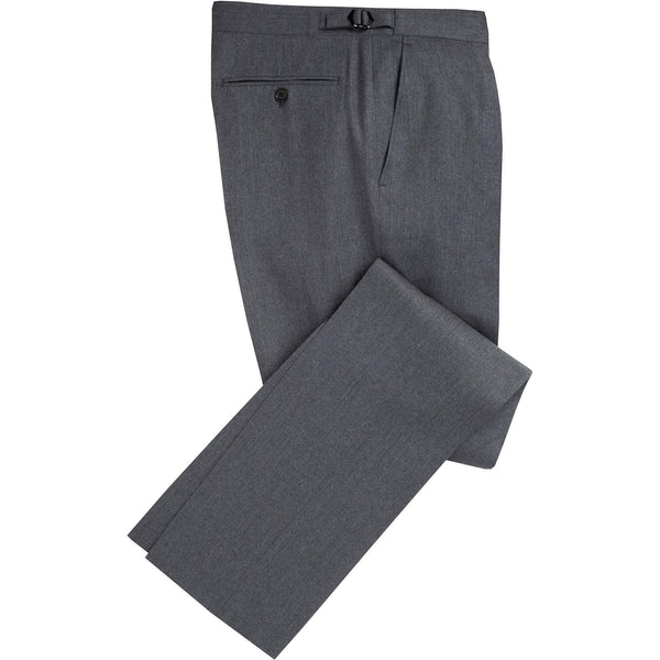 Grey Worsted Flannel Pleated Trousers