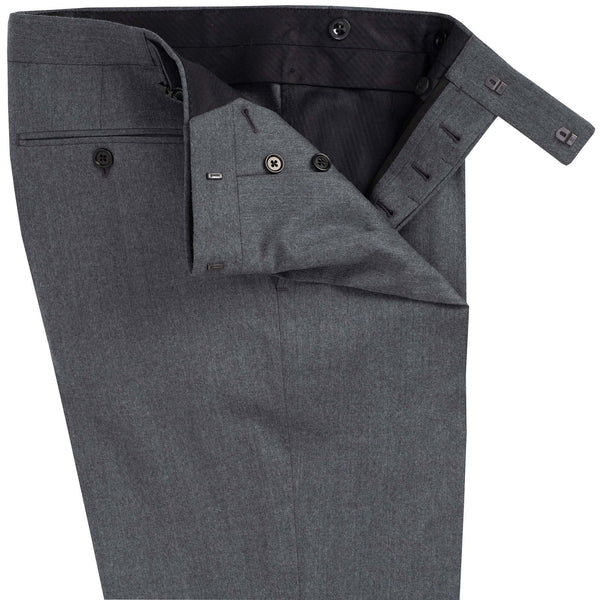 Grey Worsted Flannel Pleated Trousers