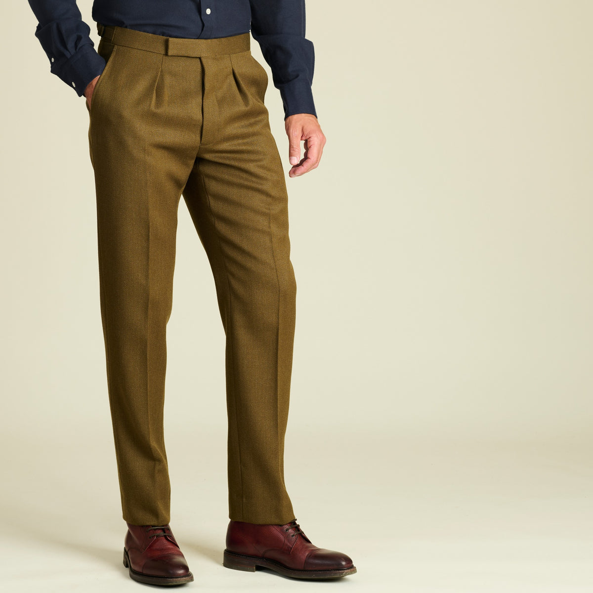 Khaki English Whipcord Side Adjuster Trousers