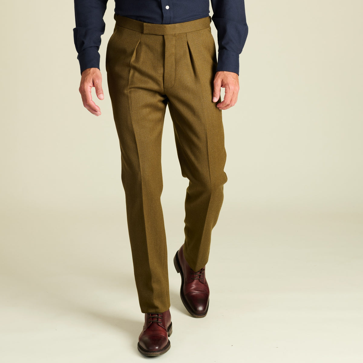 Khaki English Whipcord Side Adjuster Trousers