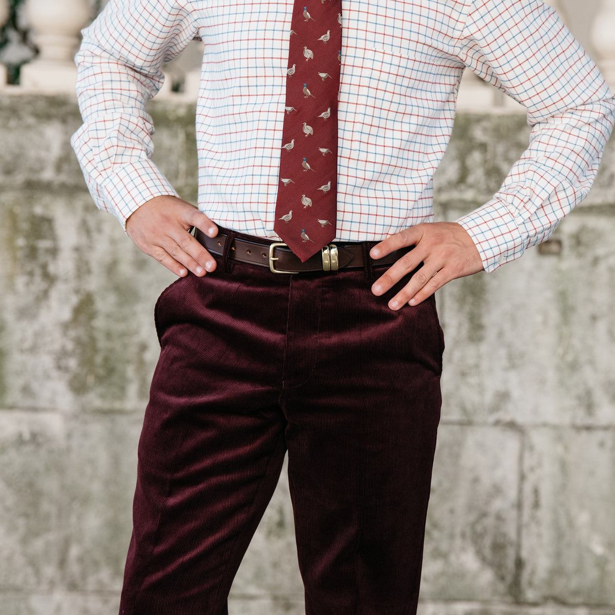 Plum Zip Fly Needlecord Trousers