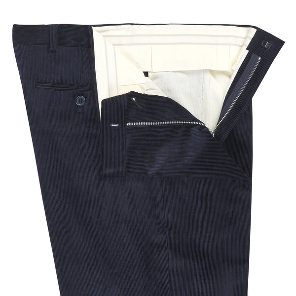 Navy Zip Fly Needlecord Trousers