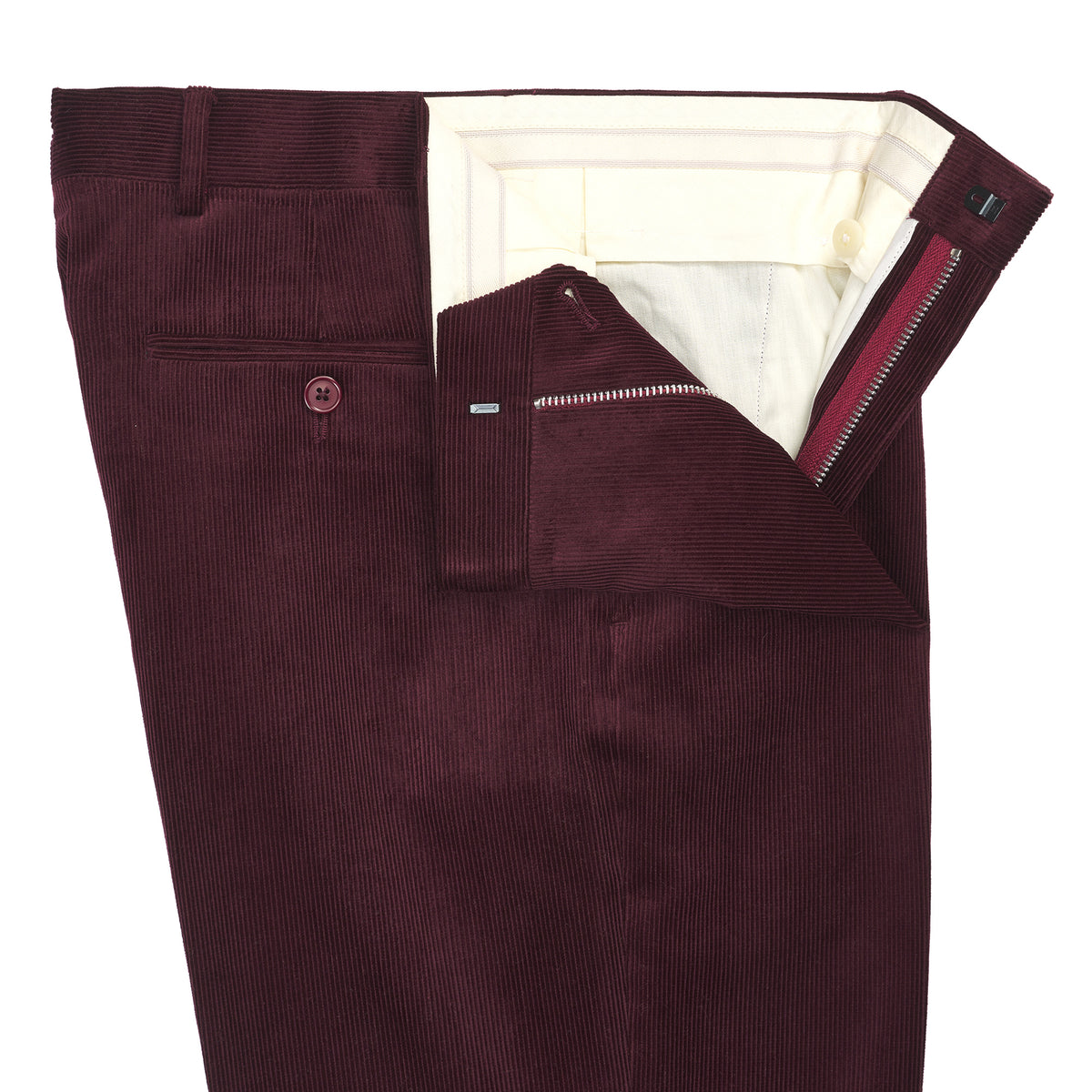 Plum Zip Fly Needlecord Trousers