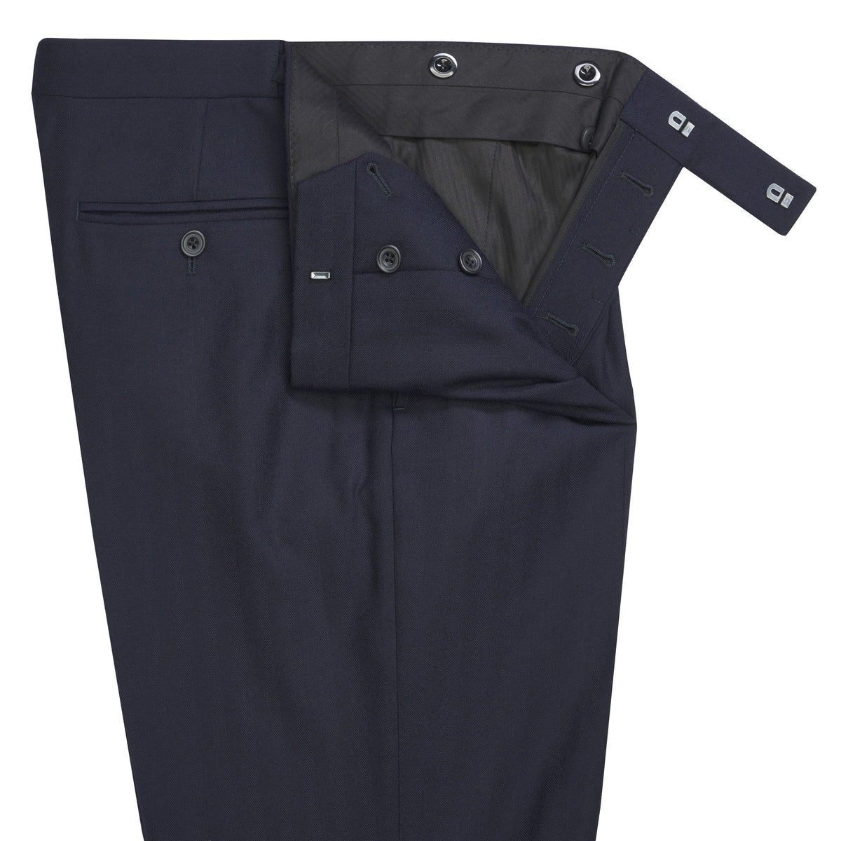 Navy 11oz Herringbone Suit Trousers
