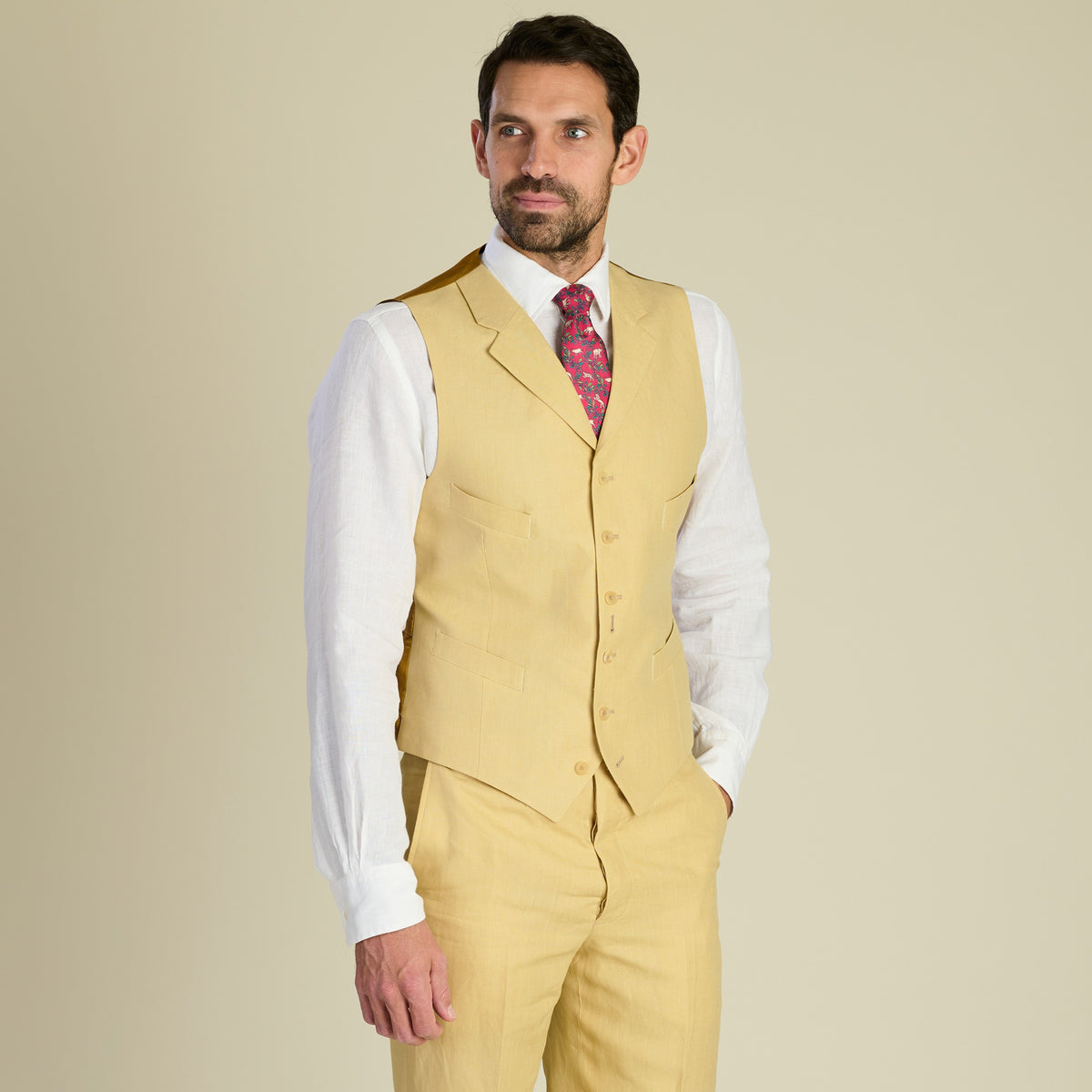 Sand Banbridge Linen Waistcoat