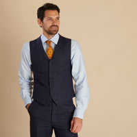 Navy Banbridge Linen Waistcoat