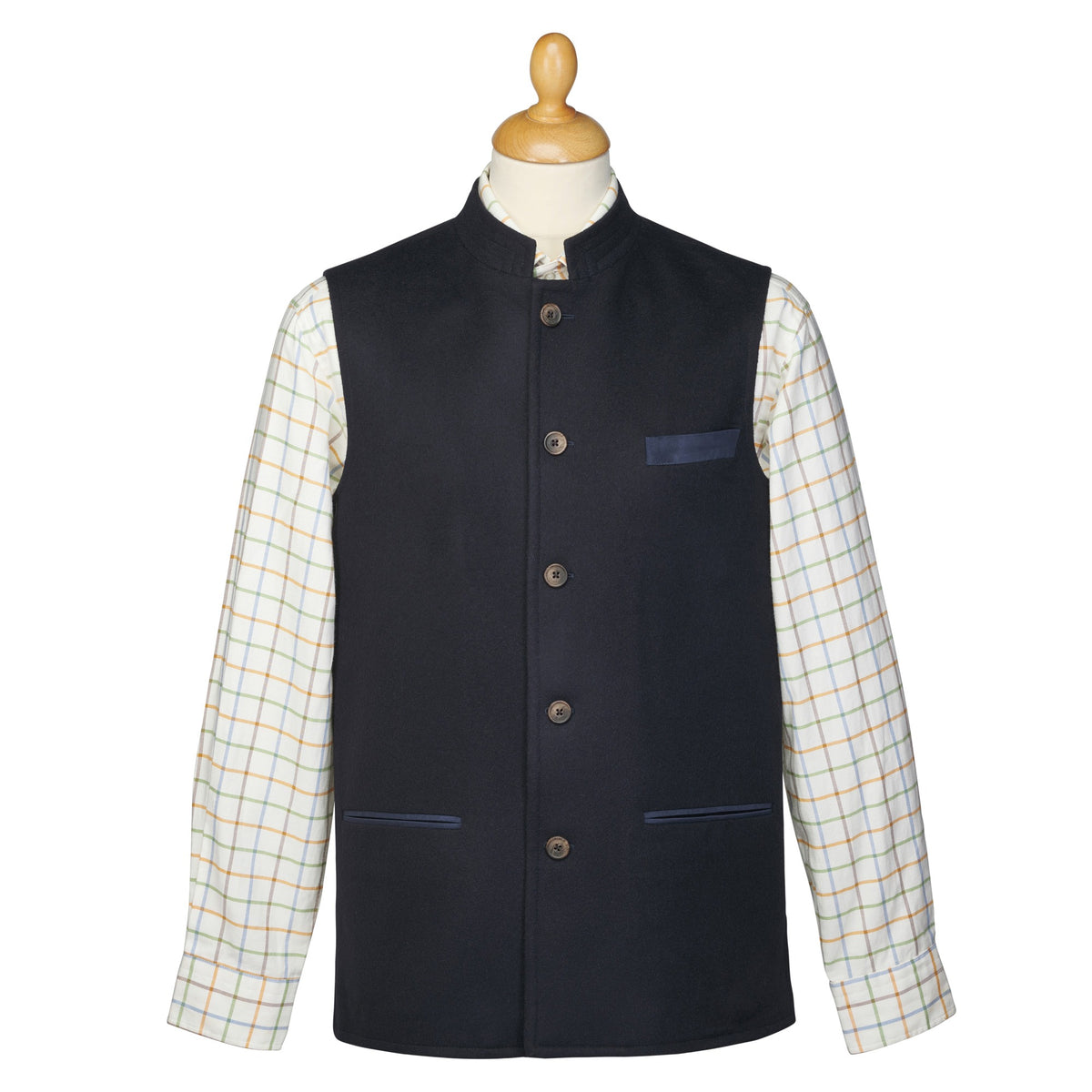 Navy Nehru Loden Waistcoat