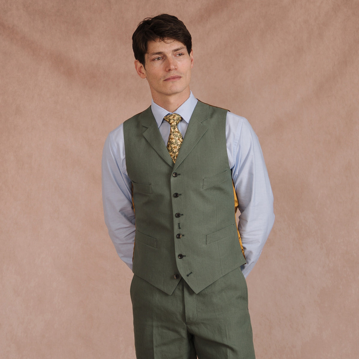 Sage Lisburn Linen Waistcoat