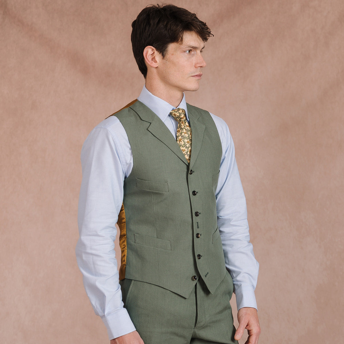 Sage Lisburn Linen Waistcoat