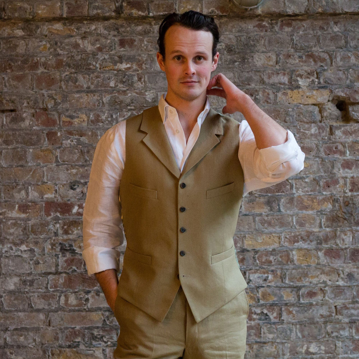 Olive Linen Waistcoat