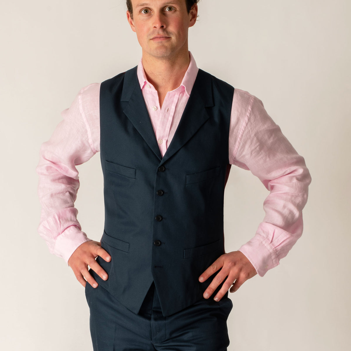 Navy Cotton Gabardine Drill Waistcoat